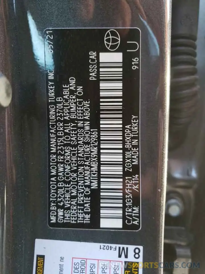 10 Photograph of a damaged car NMTKHMBX9MR129861 TOYOTA C-HR 2021