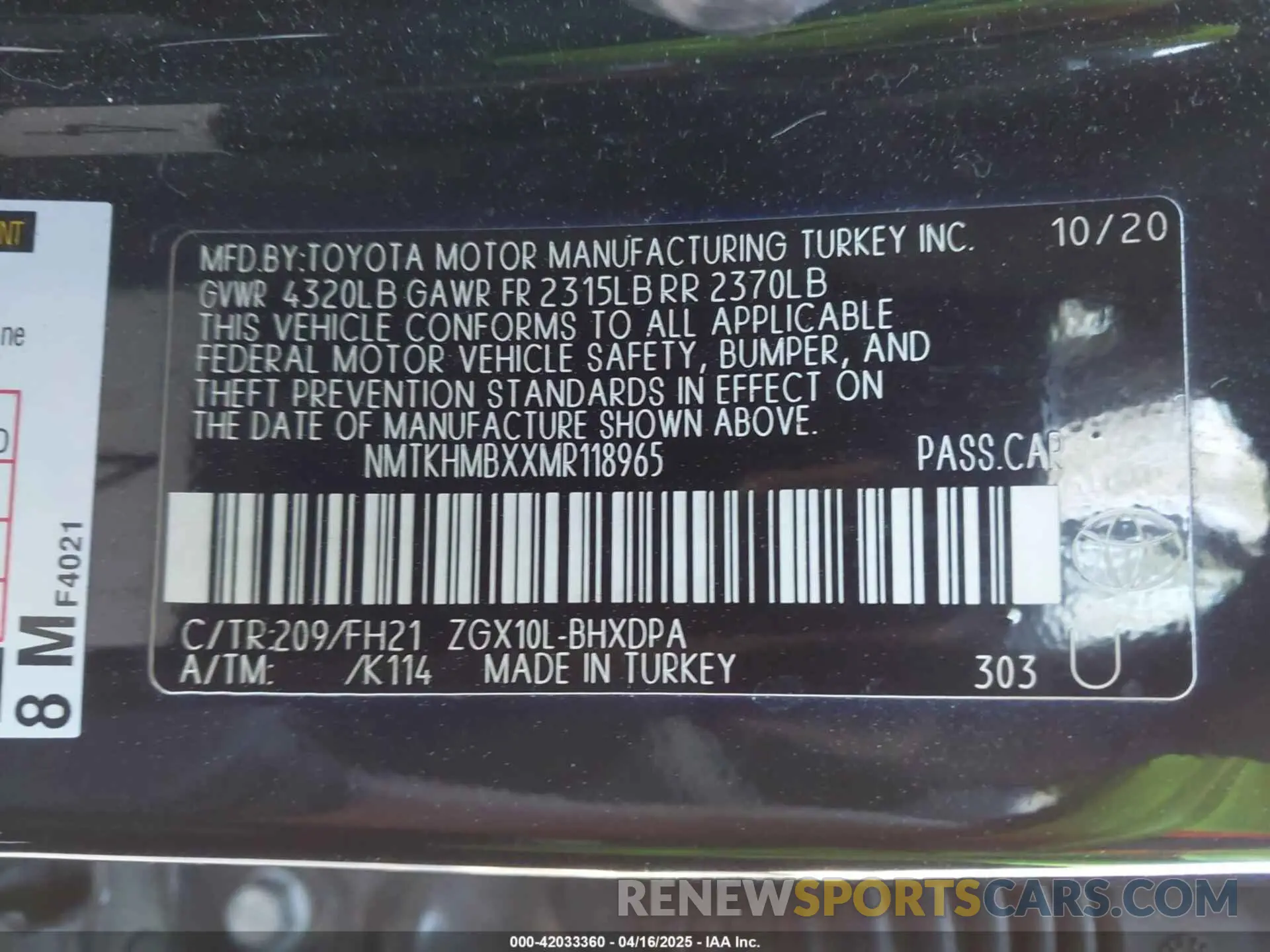 9 Photograph of a damaged car NMTKHMBXXMR118965 TOYOTA C-HR 2021