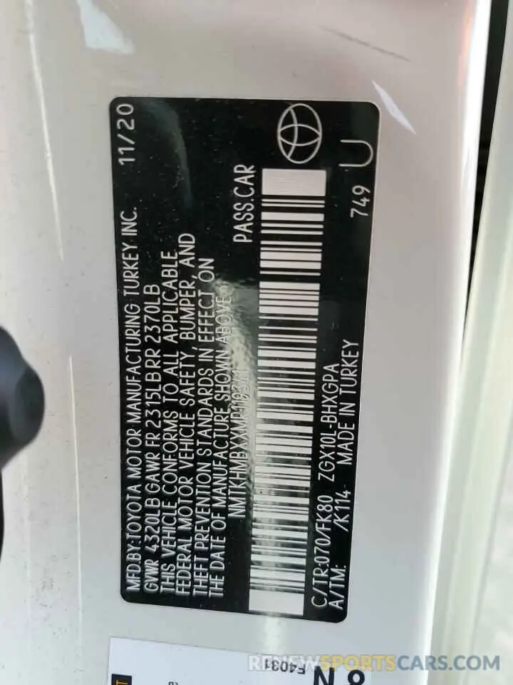 13 Фотография поврежденного автомобиля NMTKHMBXXMR119341 TOYOTA C-HR 2021