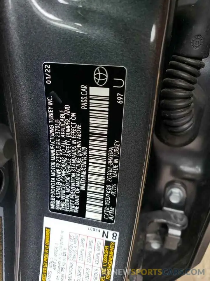 14 Фотография поврежденного автомобиля NMTKHMBX5NR143600 TOYOTA C-HR 2022