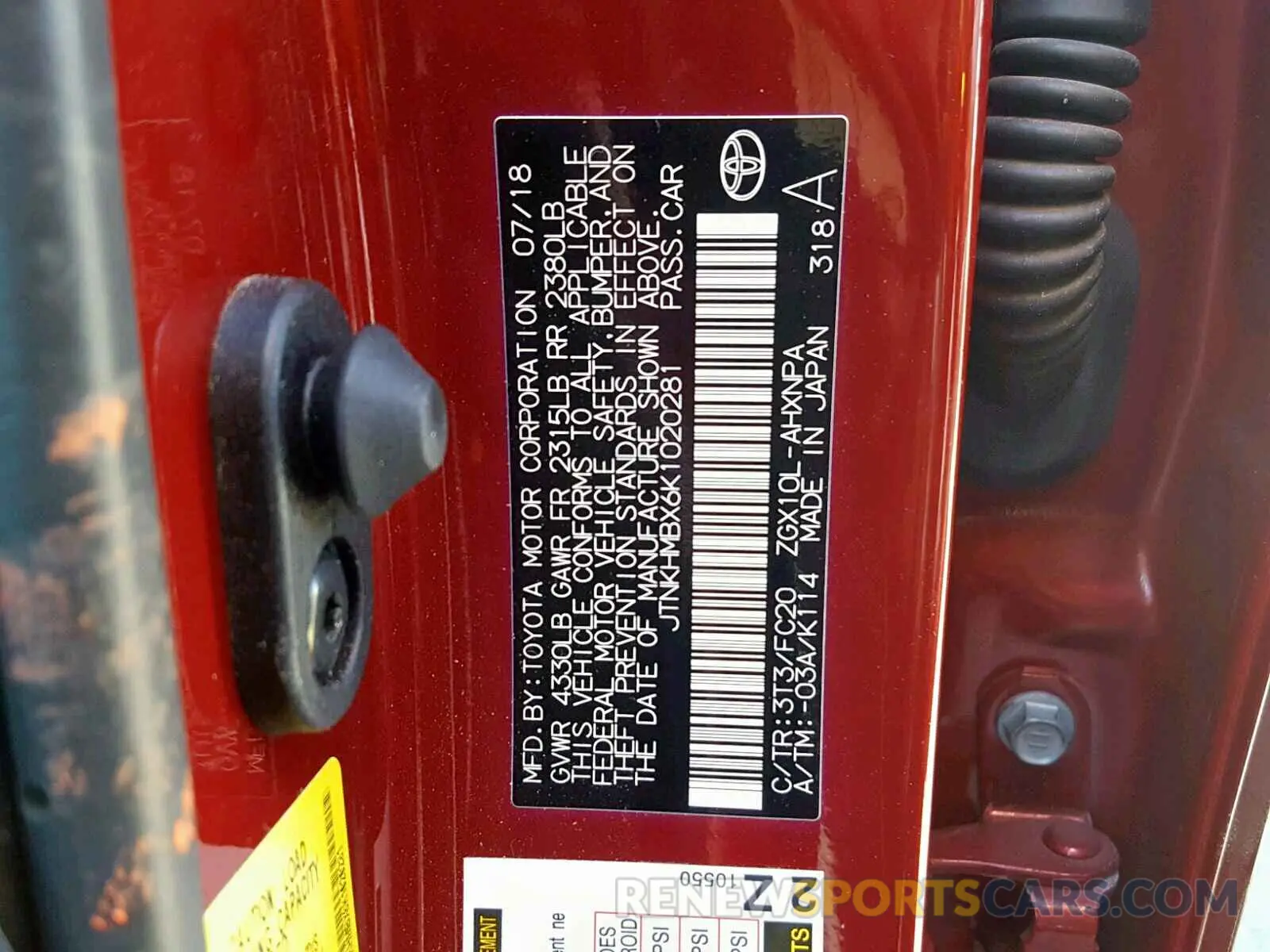 10 Photograph of a damaged car JTNKHMBX6K1020281 TOYOTA C-HR XLE 2019