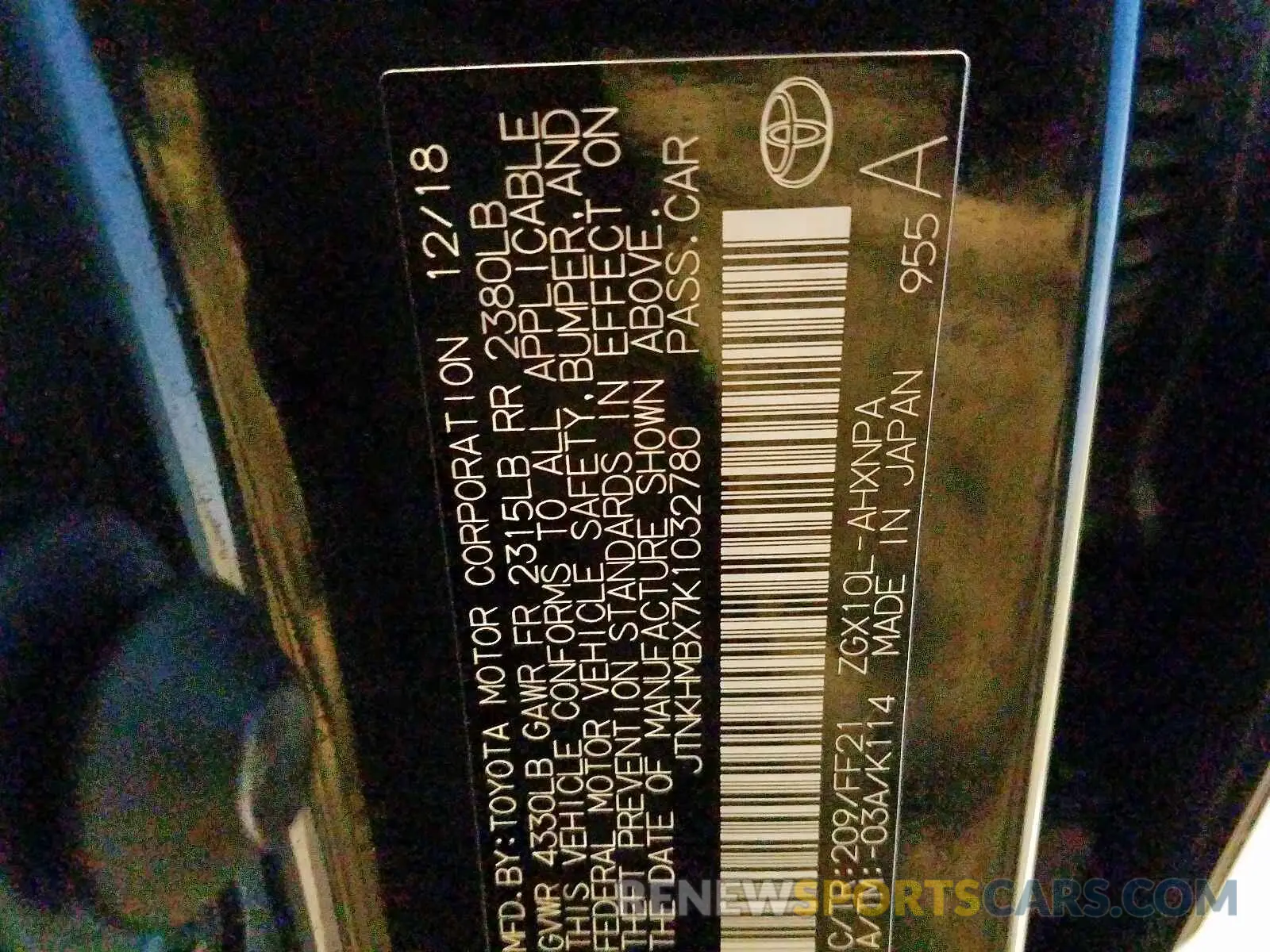 10 Photograph of a damaged car JTNKHMBX7K1032780 TOYOTA C-HR XLE 2019