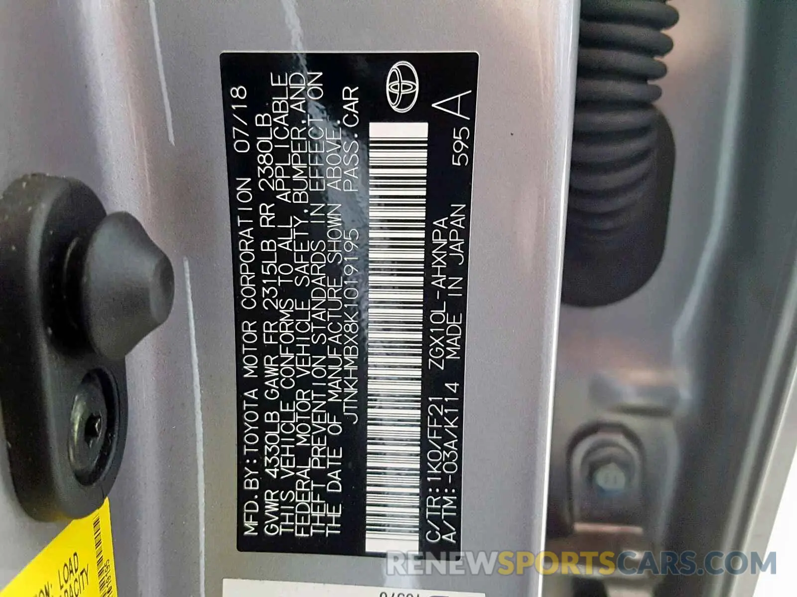 10 Photograph of a damaged car JTNKHMBX8K1019195 TOYOTA C-HR XLE 2019