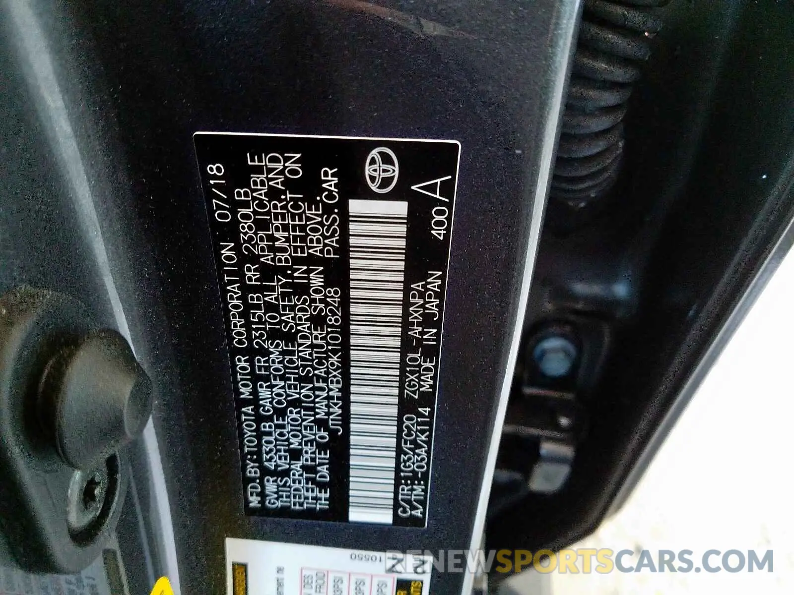 10 Photograph of a damaged car JTNKHMBX9K1018248 TOYOTA C-HR XLE 2019