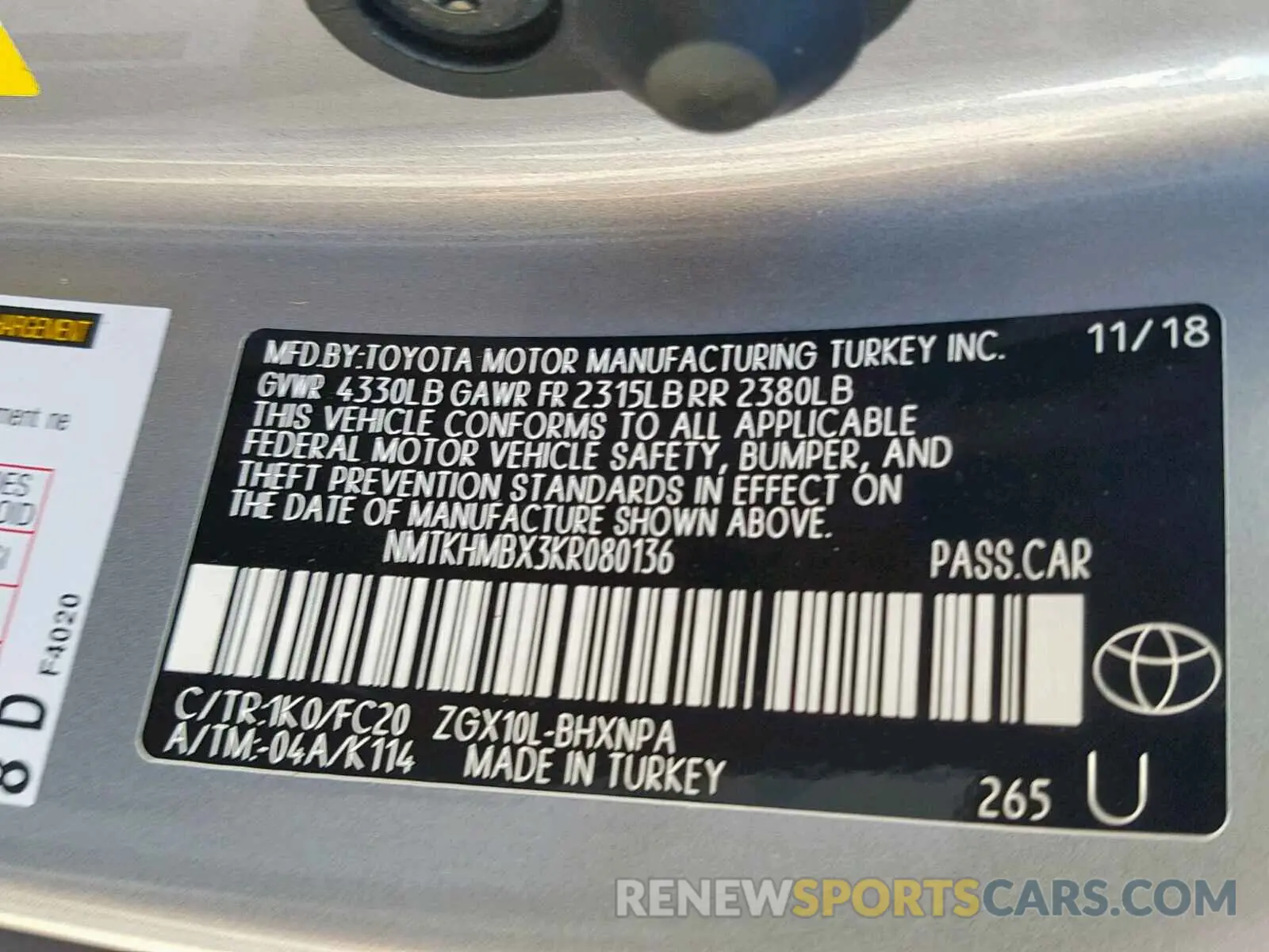10 Photograph of a damaged car NMTKHMBX3KR080136 TOYOTA C-HR XLE 2019