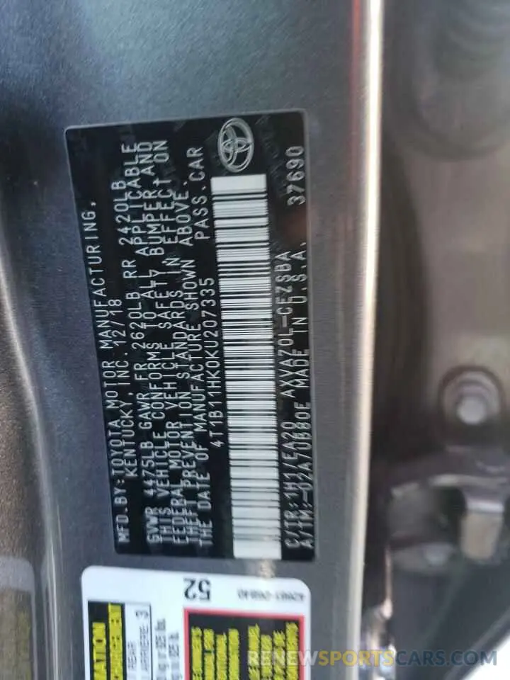 13 Photograph of a damaged car 4T1B11HK0KU207335 TOYOTA CAMRY 2019