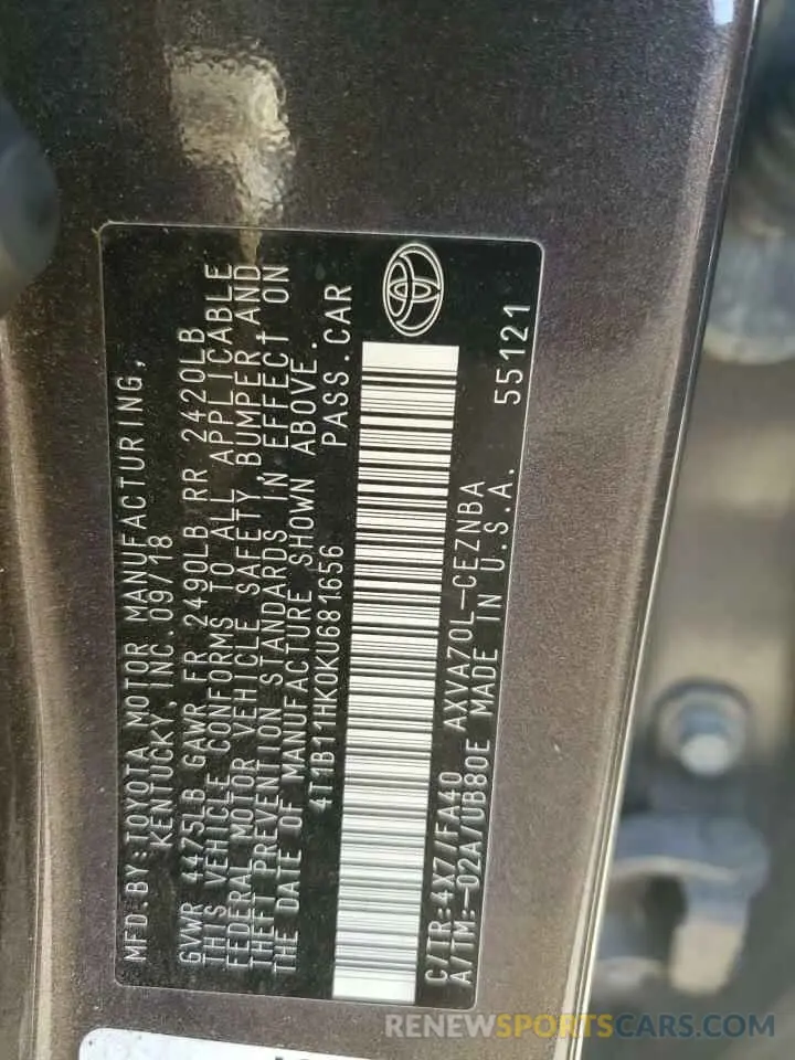 14 Photograph of a damaged car 4T1B11HK0KU681656 TOYOTA CAMRY 2019