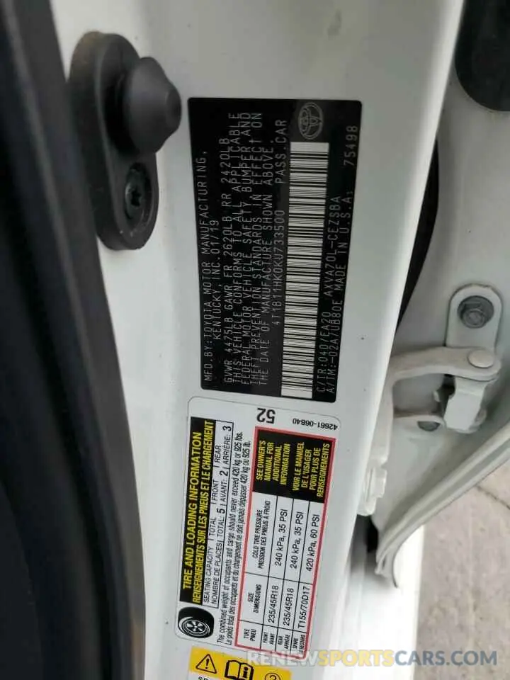 12 Photograph of a damaged car 4T1B11HK0KU733500 TOYOTA CAMRY 2019