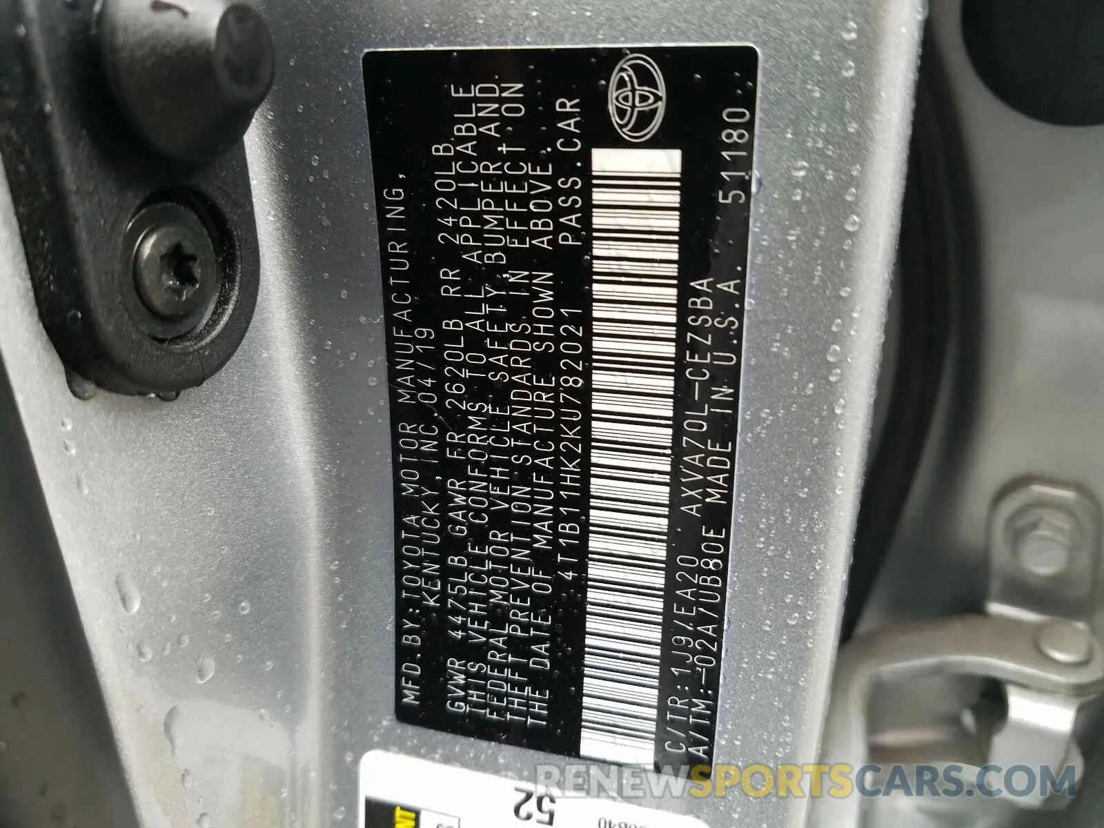 10 Photograph of a damaged car 4T1B11HK2KU782021 TOYOTA CAMRY 2019