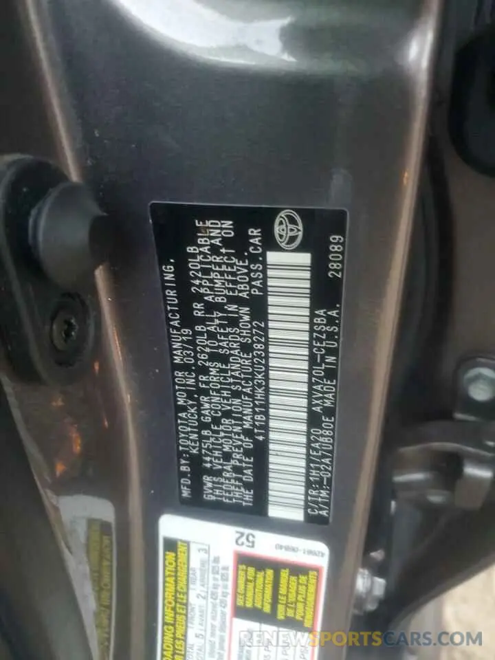 13 Photograph of a damaged car 4T1B11HK3KU238272 TOYOTA CAMRY 2019