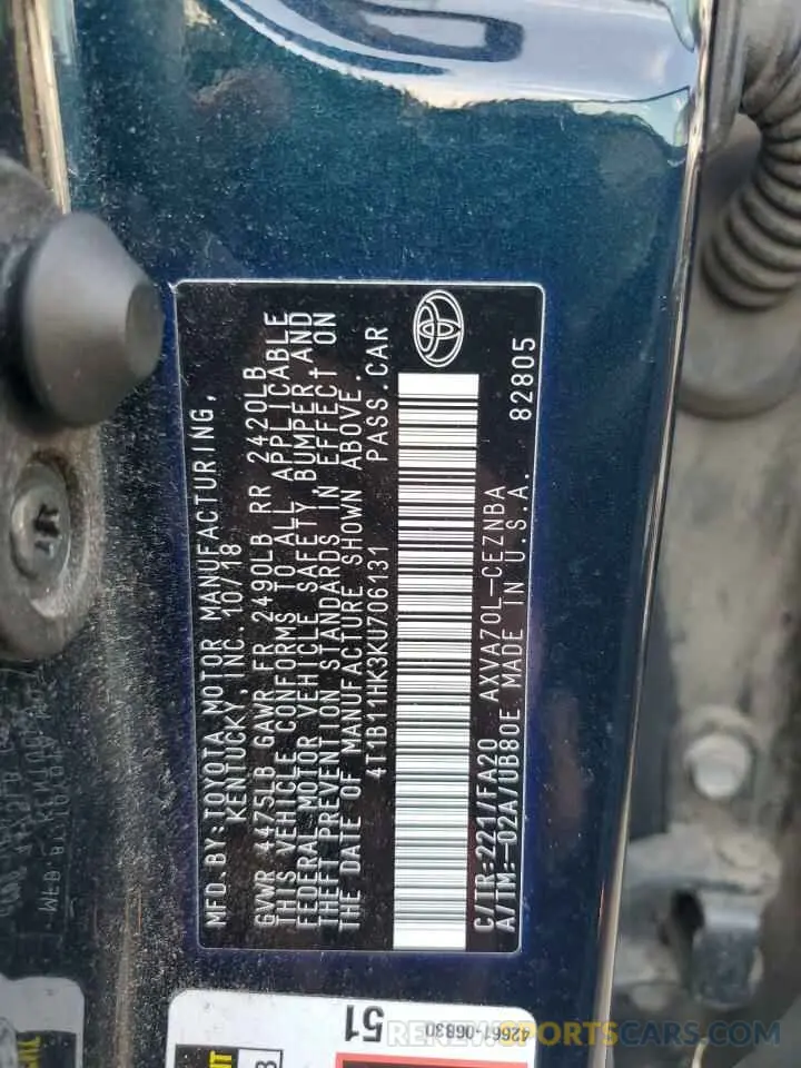 12 Photograph of a damaged car 4T1B11HK3KU706131 TOYOTA CAMRY 2019