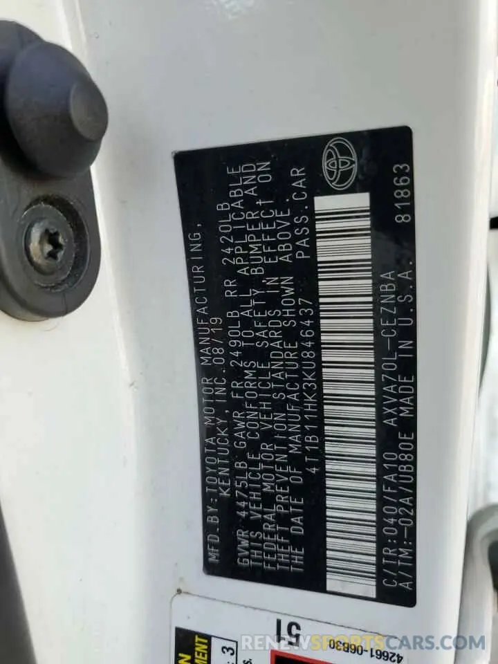 12 Photograph of a damaged car 4T1B11HK3KU846437 TOYOTA CAMRY 2019