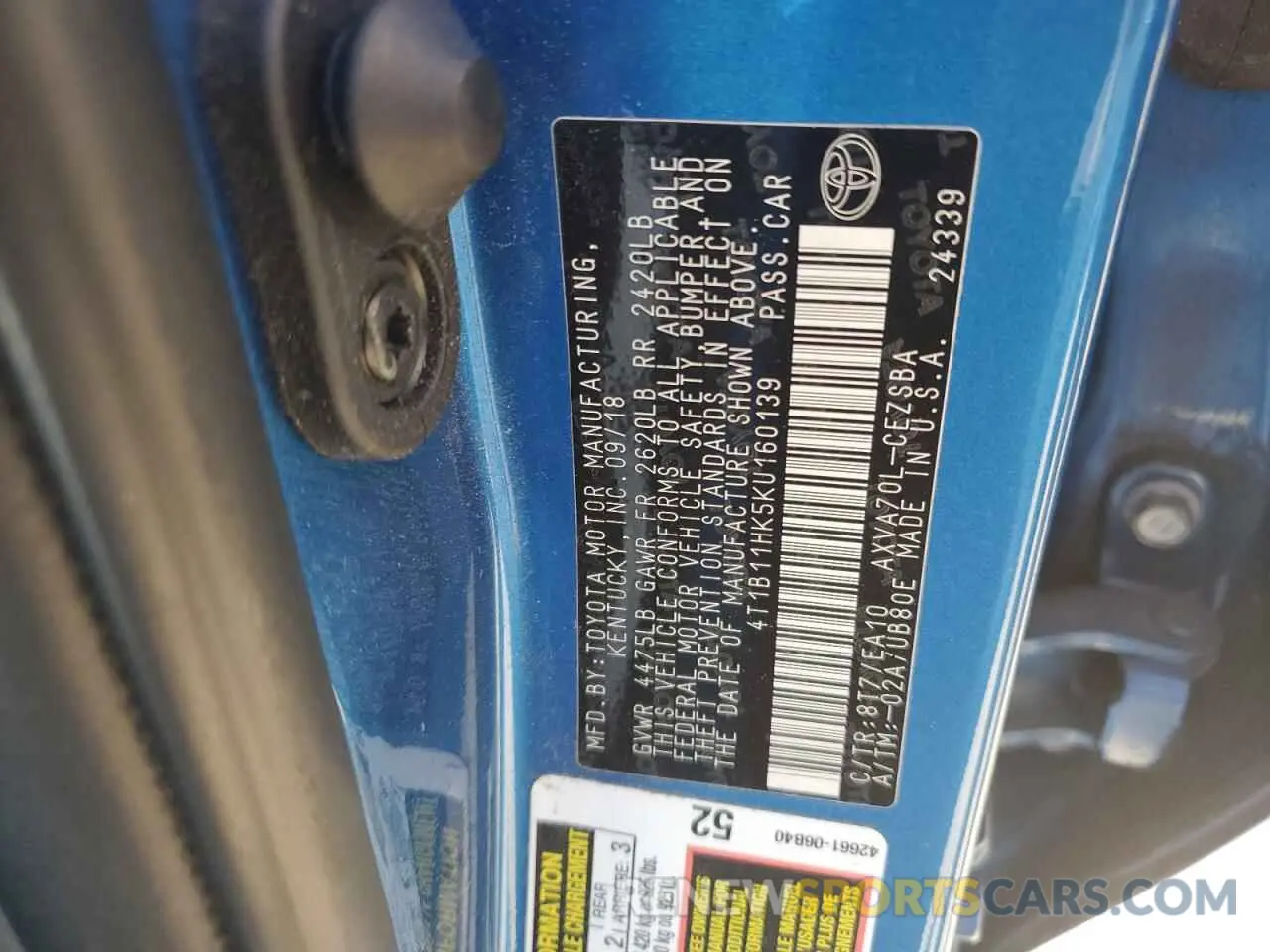 12 Photograph of a damaged car 4T1B11HK5KU160139 TOYOTA CAMRY 2019
