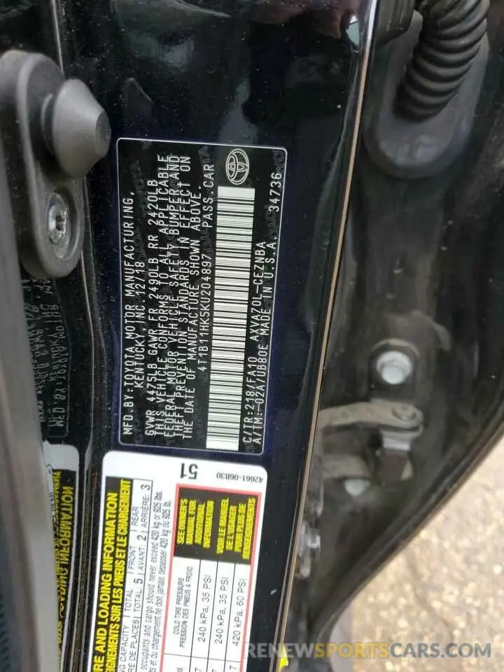 12 Photograph of a damaged car 4T1B11HK5KU204897 TOYOTA CAMRY 2019