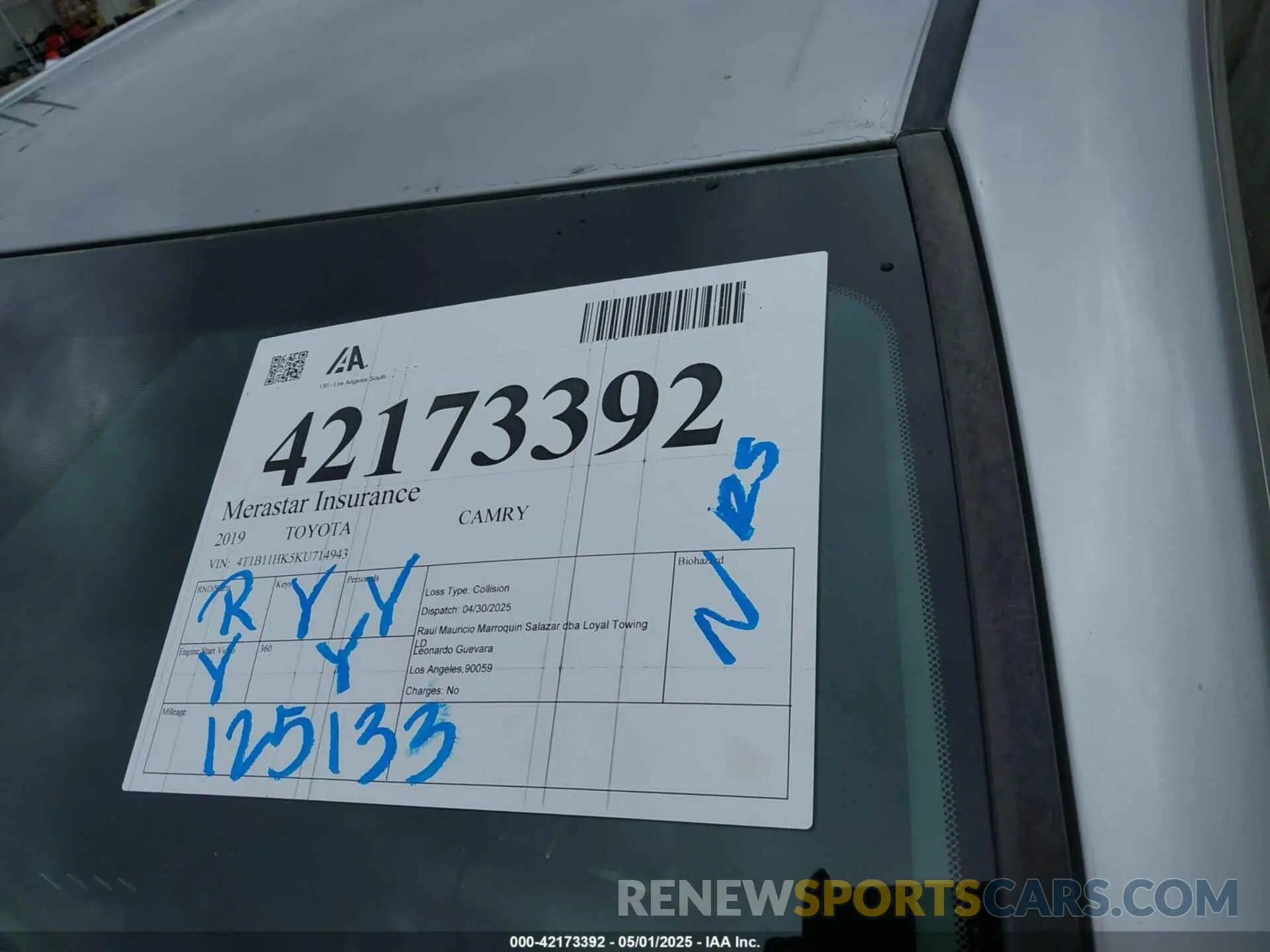 17 Фотография поврежденного автомобиля 4T1B11HK5KU714943 TOYOTA CAMRY 2019