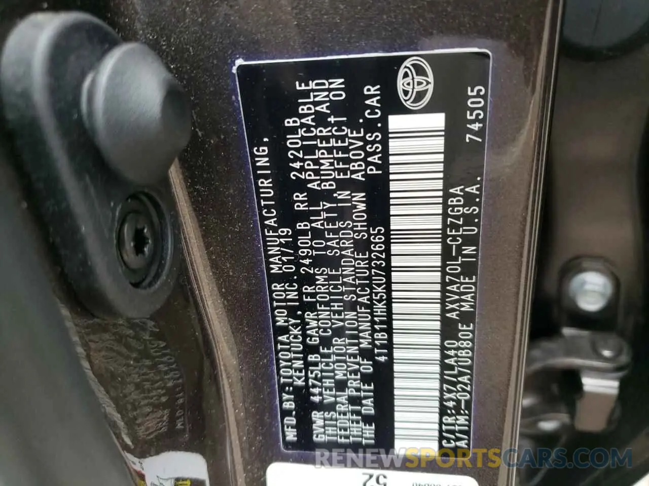 10 Фотография поврежденного автомобиля 4T1B11HK5KU732665 TOYOTA CAMRY 2019