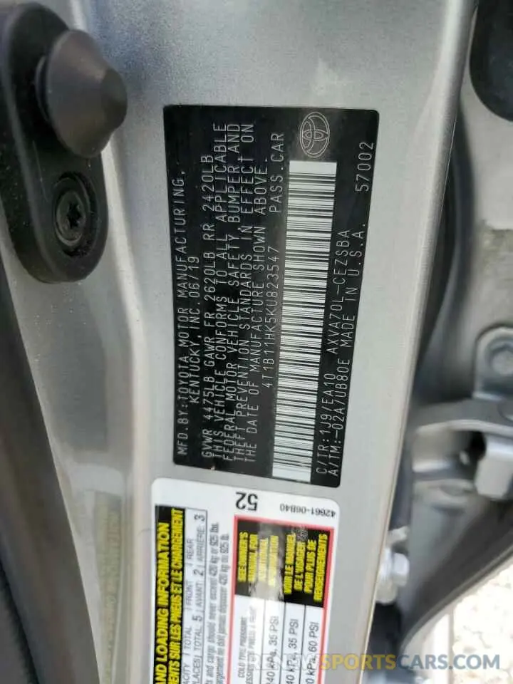 12 Фотография поврежденного автомобиля 4T1B11HK5KU823547 TOYOTA CAMRY 2019
