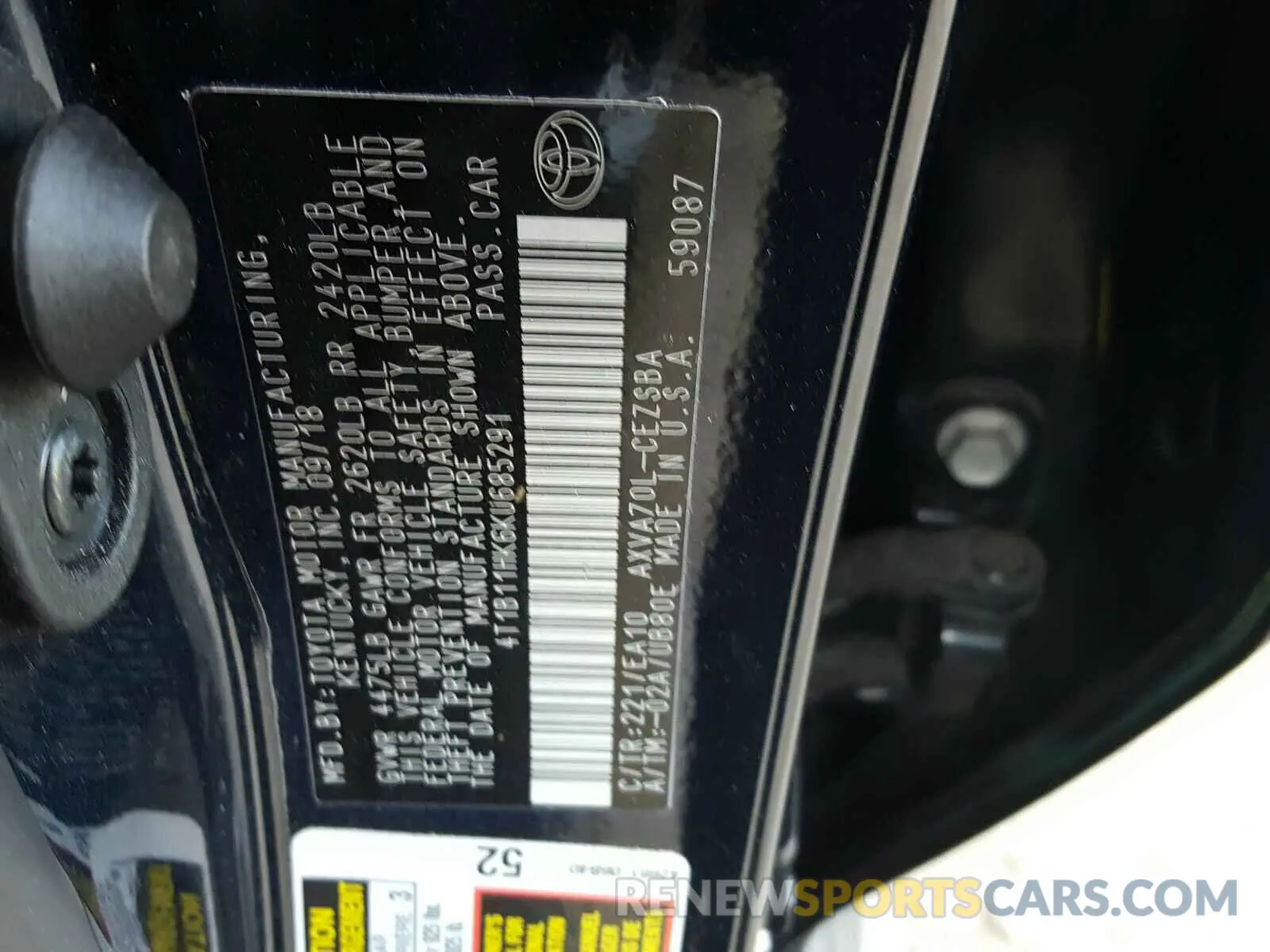 10 Photograph of a damaged car 4T1B11HK6KU685291 TOYOTA CAMRY 2019
