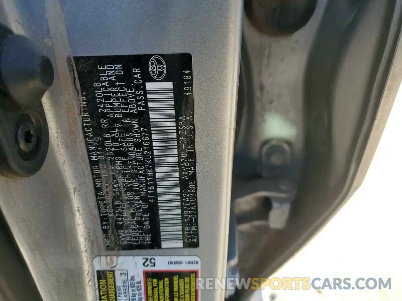 14 Photograph of a damaged car 4T1B11HK7KU216677 TOYOTA CAMRY 2019