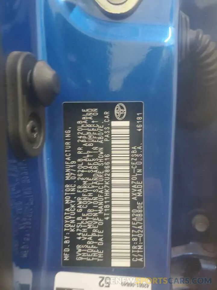 14 Фотография поврежденного автомобиля 4T1B11HK7KU286616 TOYOTA CAMRY 2019