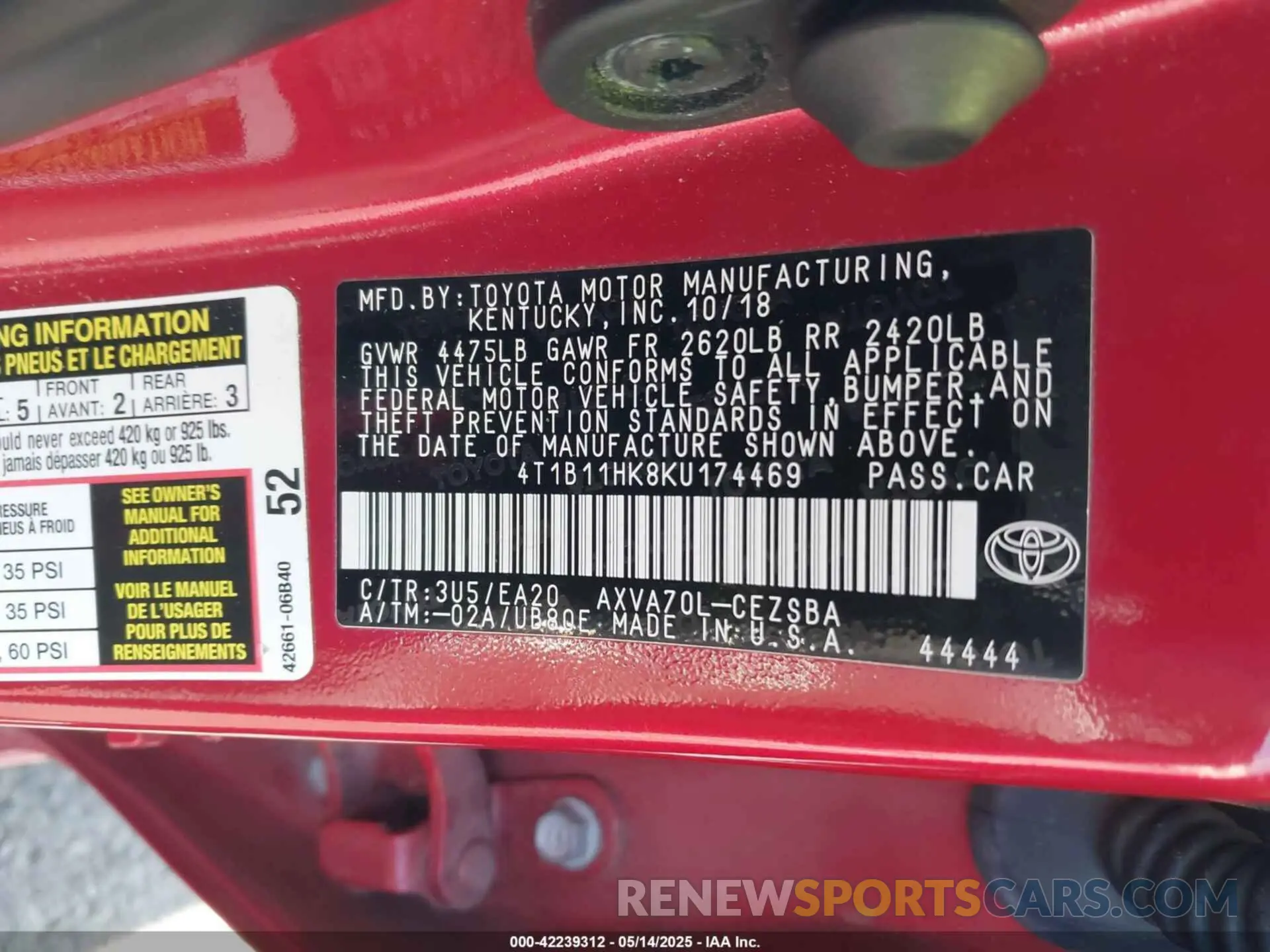 9 Photograph of a damaged car 4T1B11HK8KU174469 TOYOTA CAMRY 2019