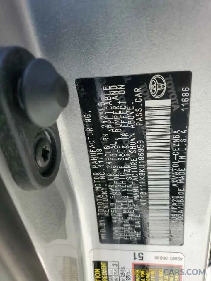 14 Photograph of a damaged car 4T1B11HK8KU186959 TOYOTA CAMRY 2019