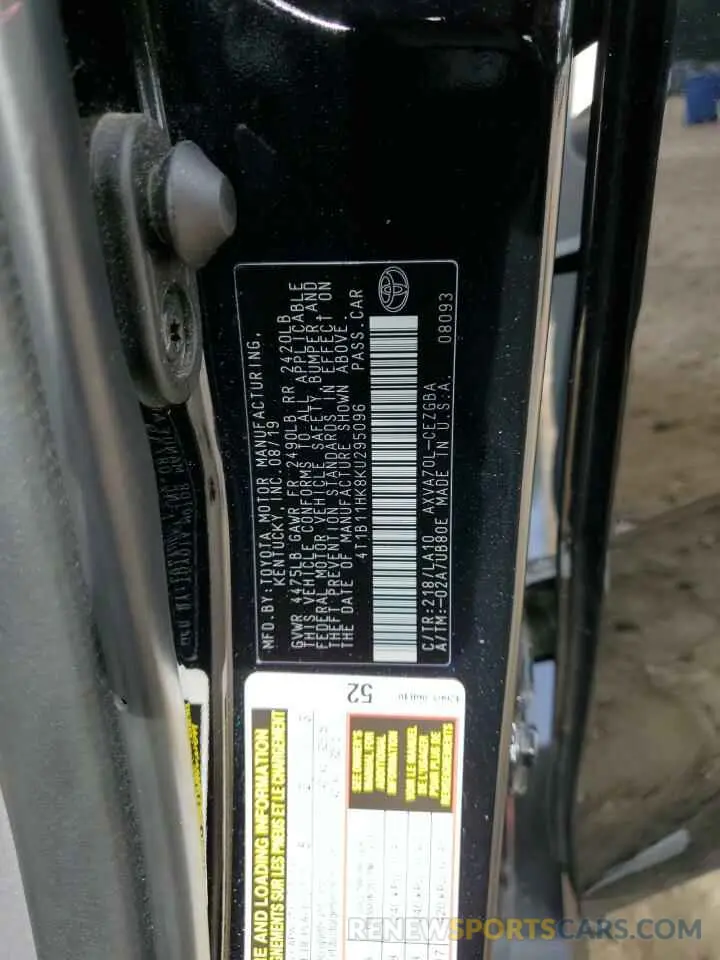 12 Photograph of a damaged car 4T1B11HK8KU295096 TOYOTA CAMRY 2019