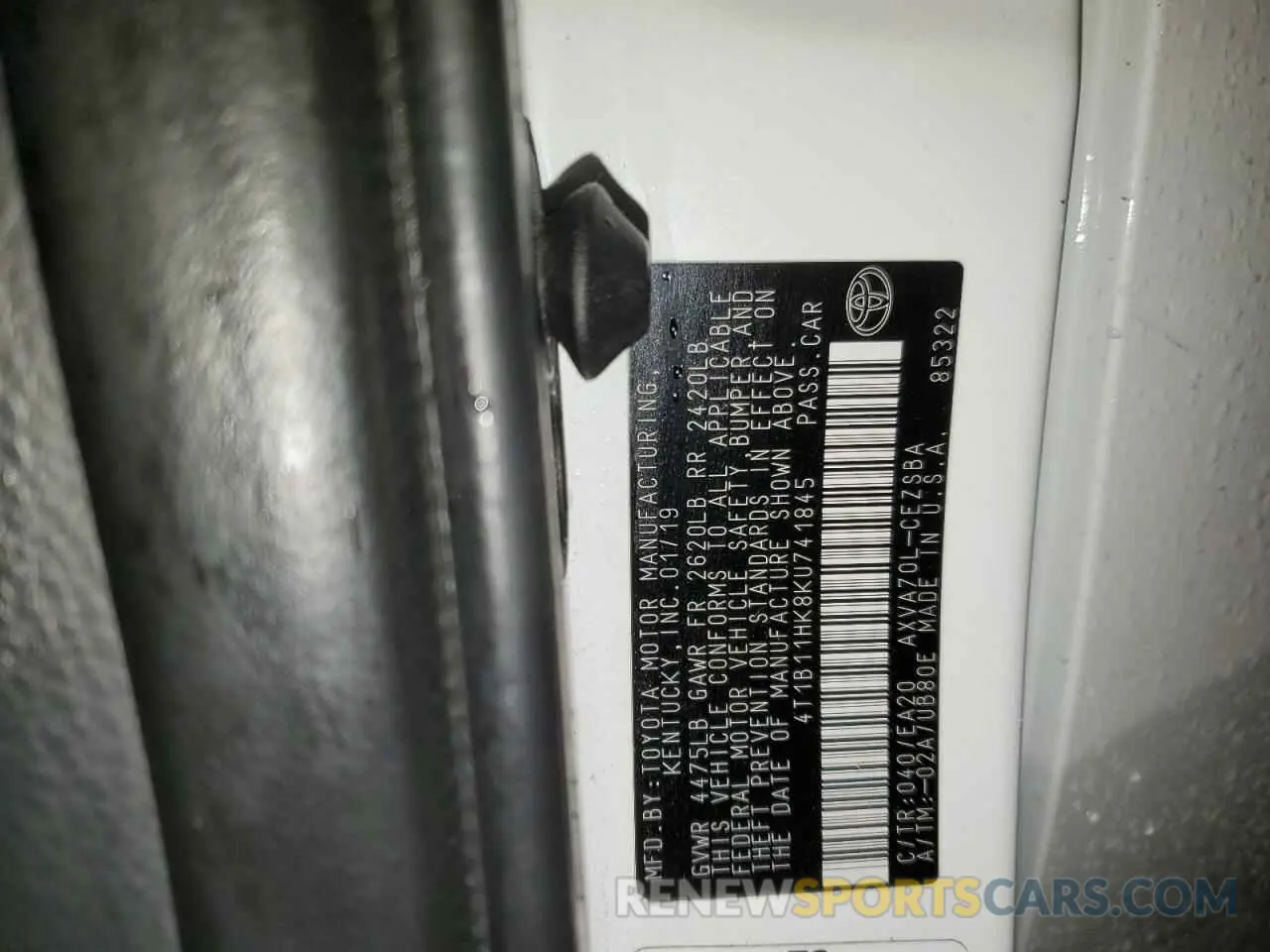 12 Photograph of a damaged car 4T1B11HK8KU741845 TOYOTA CAMRY 2019