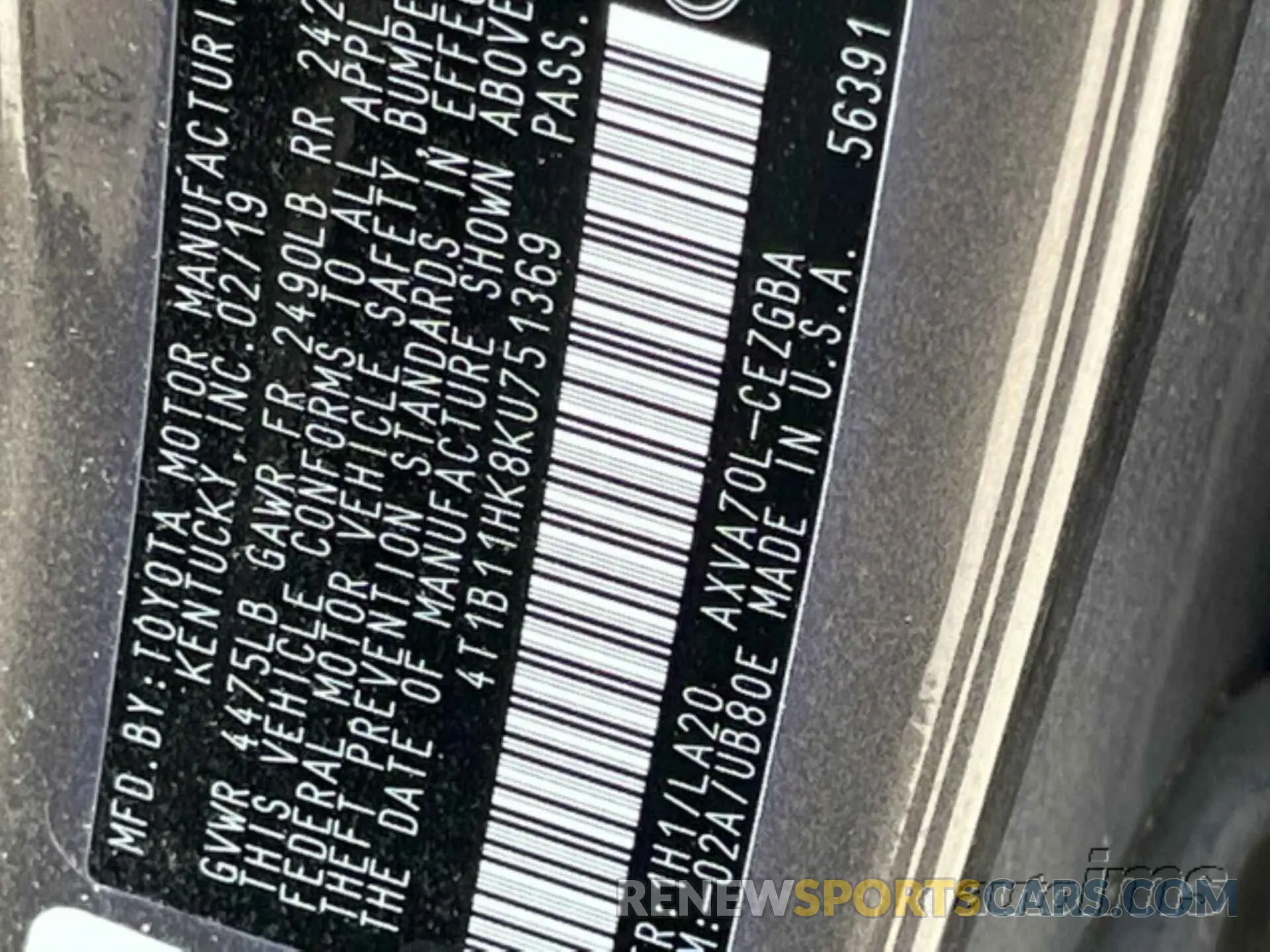 18 Фотография поврежденного автомобиля 4T1B11HK8KU751369 TOYOTA CAMRY 2019