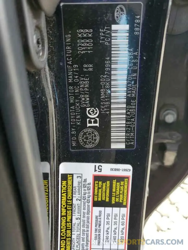 14 Photograph of a damaged car 4T1B11HK8KU779964 TOYOTA CAMRY 2019
