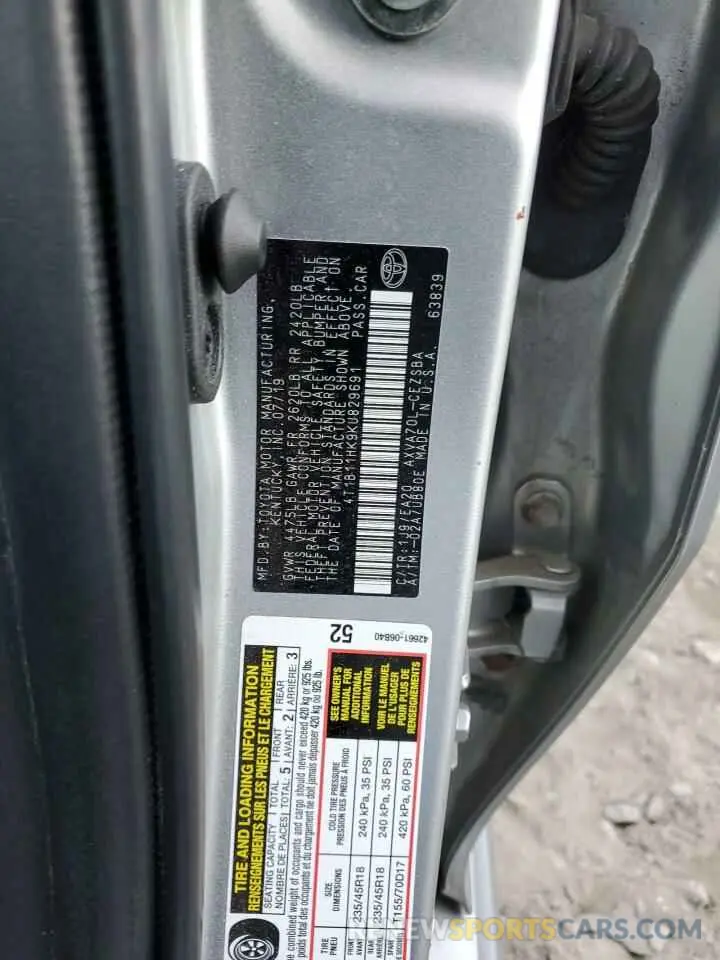 12 Фотография поврежденного автомобиля 4T1B11HK9KU829691 TOYOTA CAMRY 2019