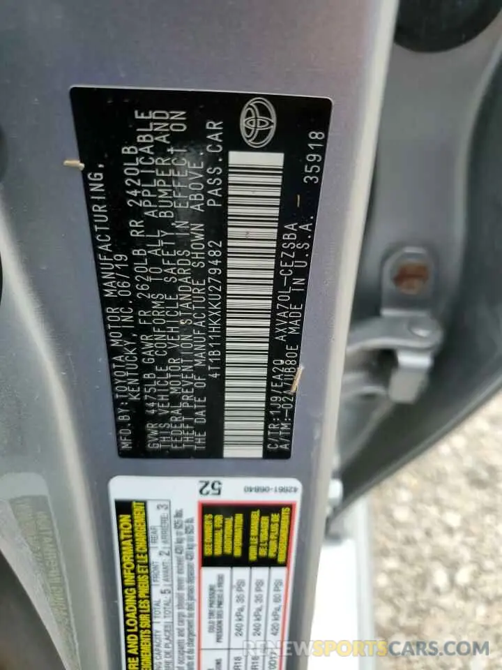 13 Фотография поврежденного автомобиля 4T1B11HKXKU279482 TOYOTA CAMRY 2019