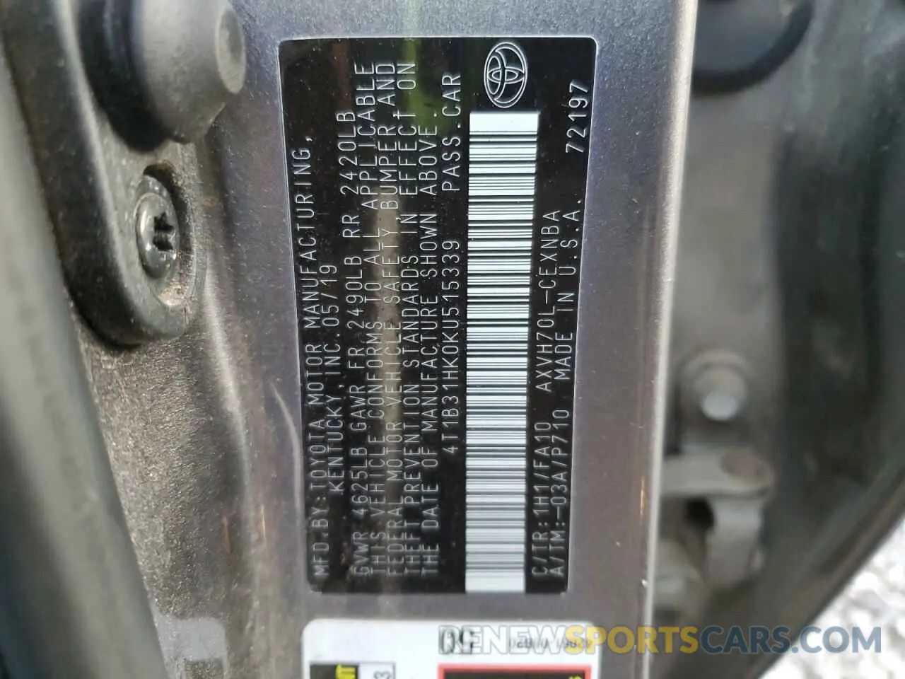 12 Фотография поврежденного автомобиля 4T1B31HK0KU515339 TOYOTA CAMRY 2019