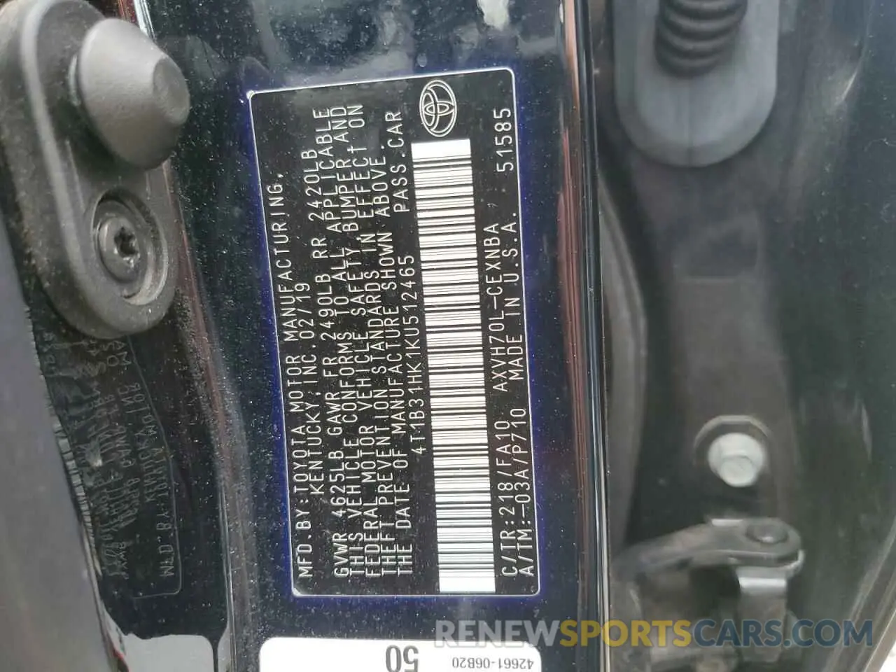 12 Фотография поврежденного автомобиля 4T1B31HK1KU512465 TOYOTA CAMRY 2019
