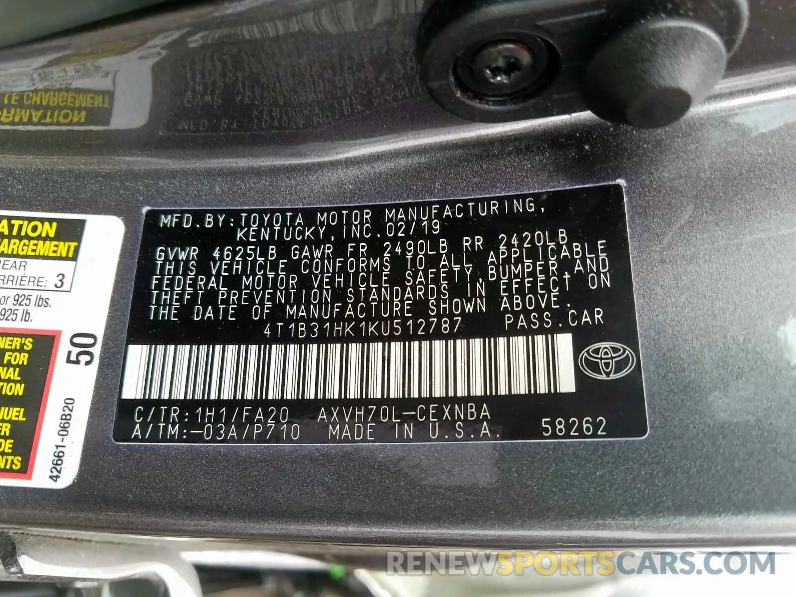 10 Photograph of a damaged car 4T1B31HK1KU512787 TOYOTA CAMRY 2019