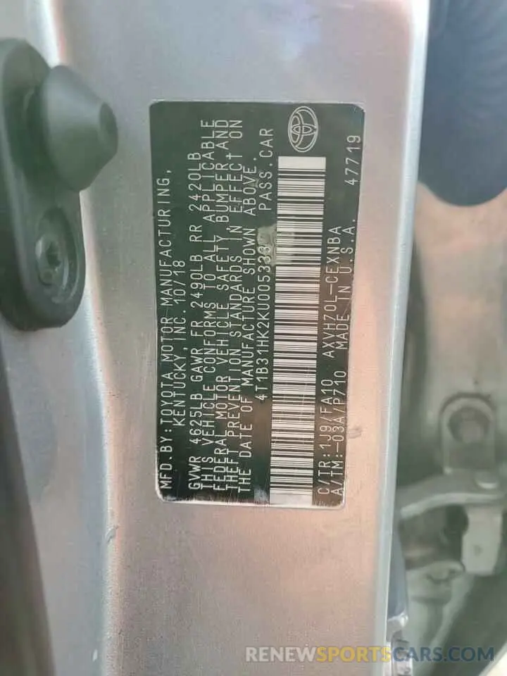 12 Photograph of a damaged car 4T1B31HK2KU005333 TOYOTA CAMRY 2019