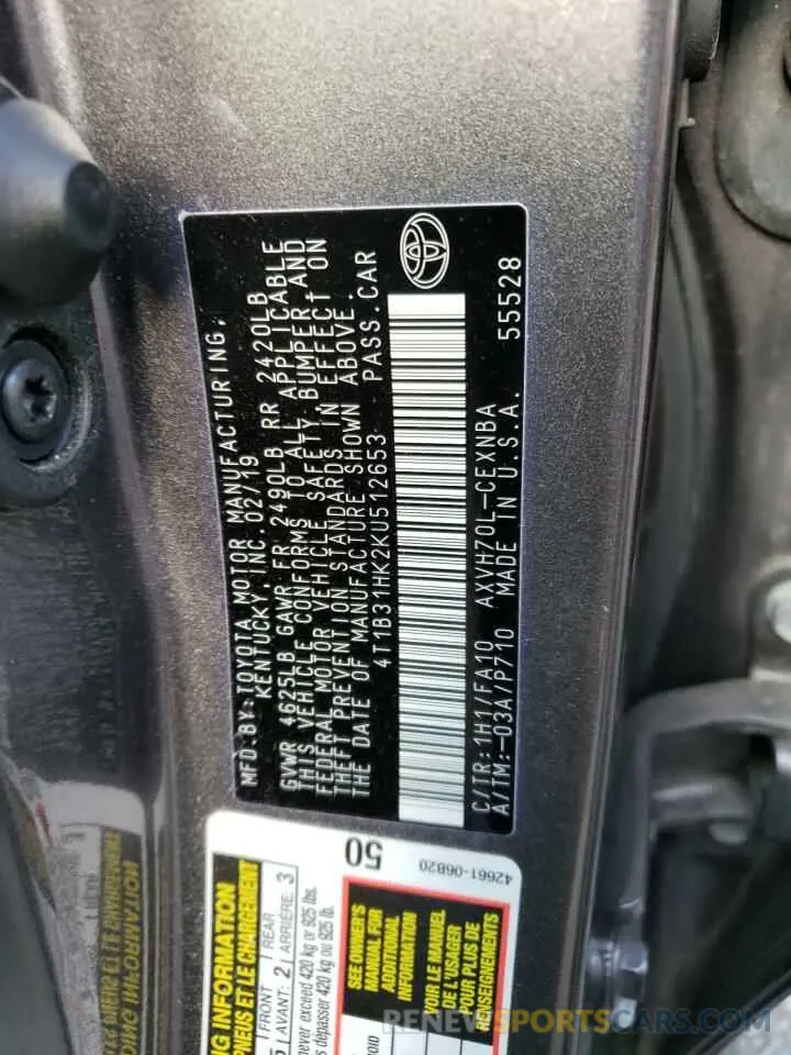 12 Photograph of a damaged car 4T1B31HK2KU512653 TOYOTA CAMRY 2019