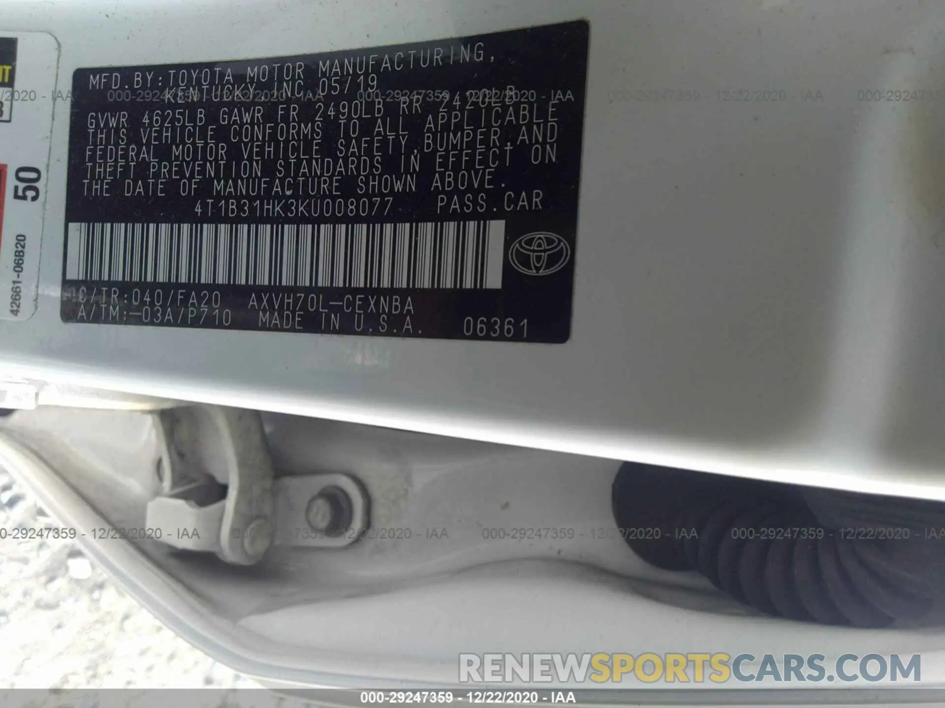 9 Photograph of a damaged car 4T1B31HK3KU008077 TOYOTA CAMRY 2019