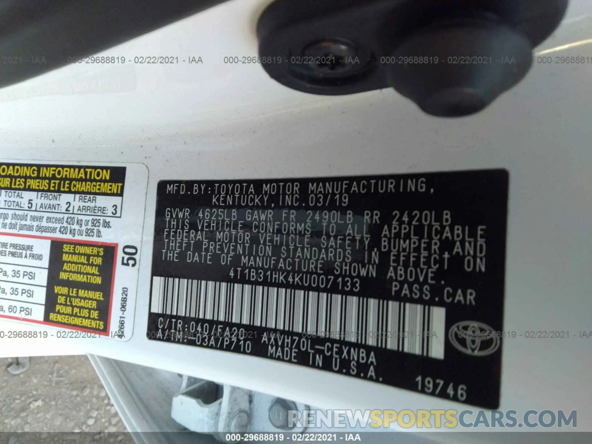 9 Photograph of a damaged car 4T1B31HK4KU007133 TOYOTA CAMRY 2019