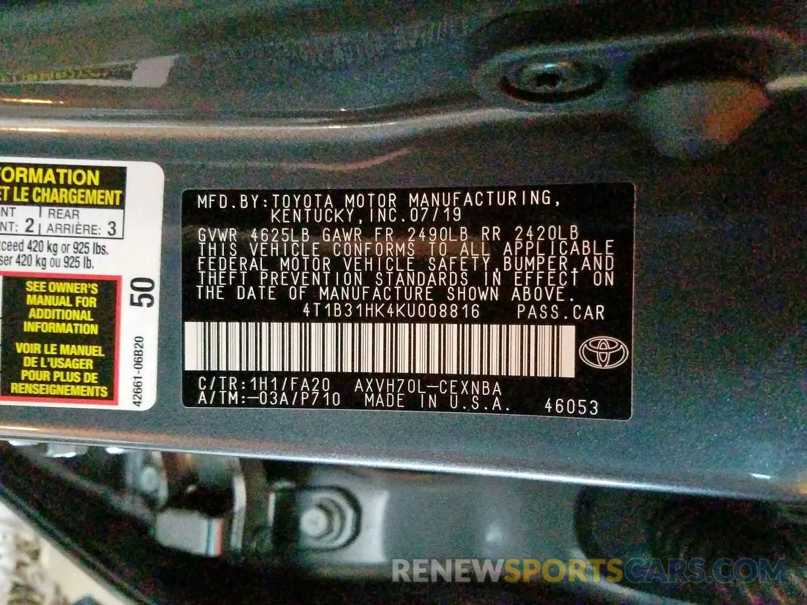 10 Photograph of a damaged car 4T1B31HK4KU008816 TOYOTA CAMRY 2019