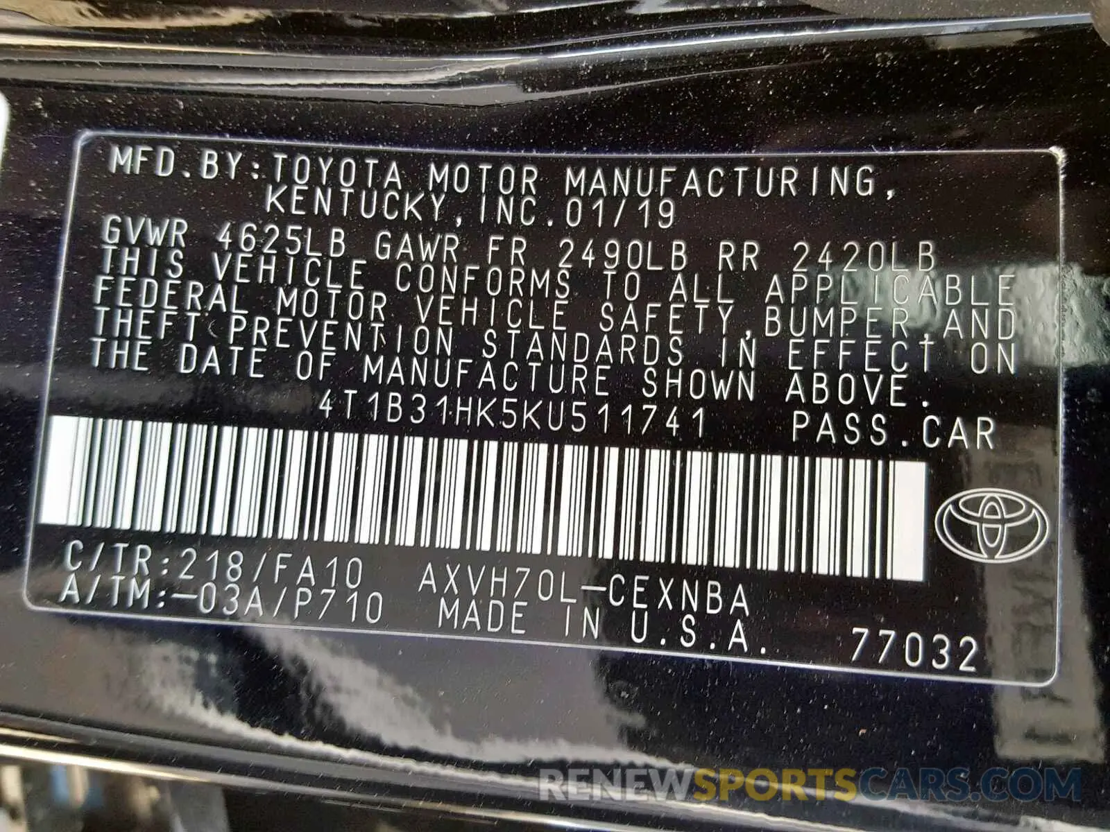 10 Photograph of a damaged car 4T1B31HK5KU511741 TOYOTA CAMRY 2019