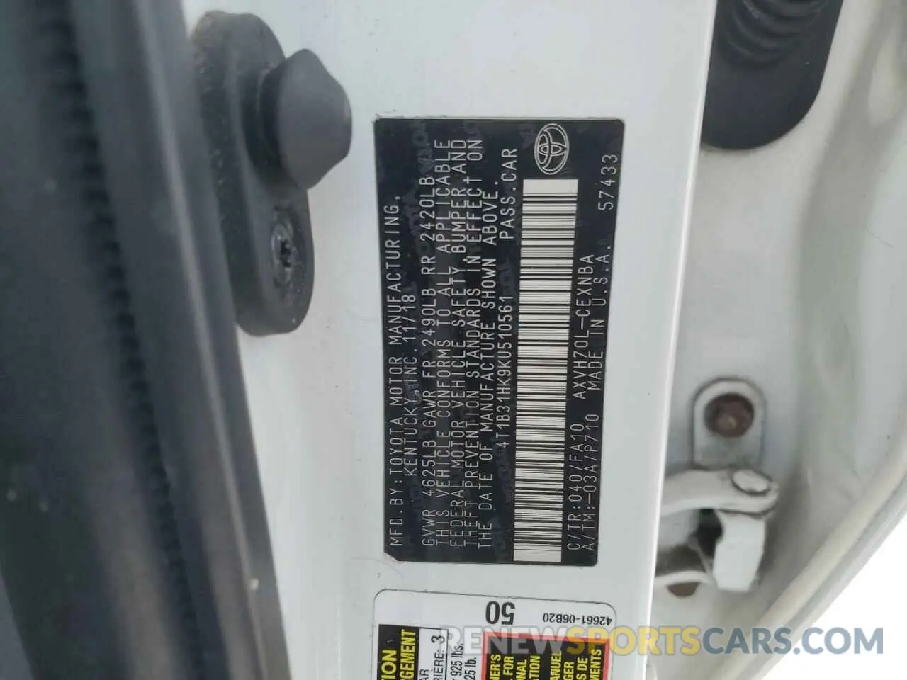 13 Фотография поврежденного автомобиля 4T1B31HK9KU510561 TOYOTA CAMRY 2019