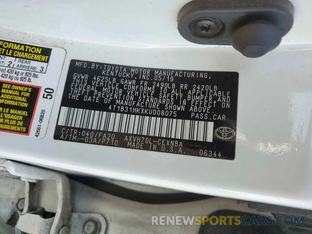 12 Photograph of a damaged car 4T1B31HKXKU008075 TOYOTA CAMRY 2019