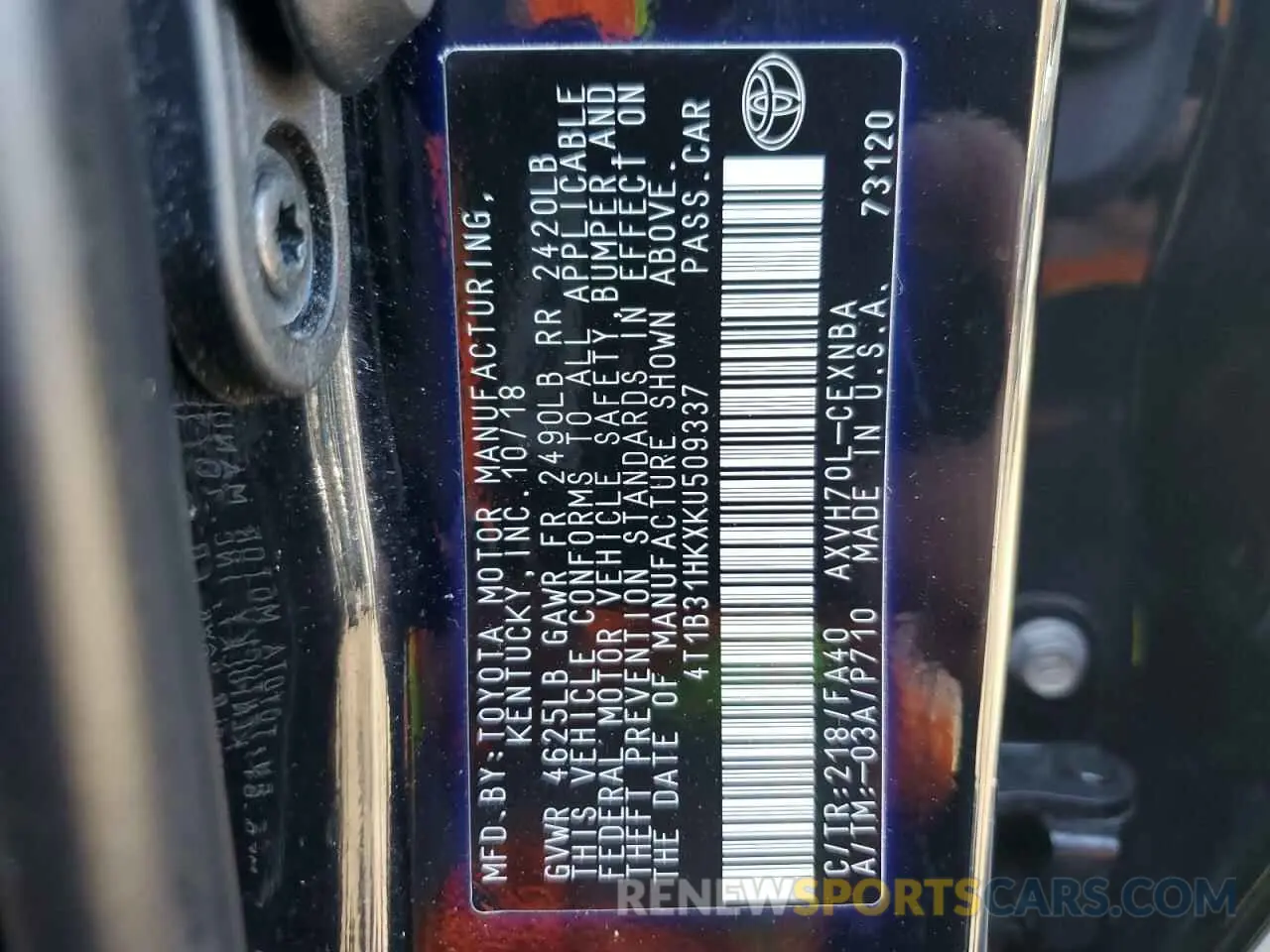12 Фотография поврежденного автомобиля 4T1B31HKXKU509337 TOYOTA CAMRY 2019