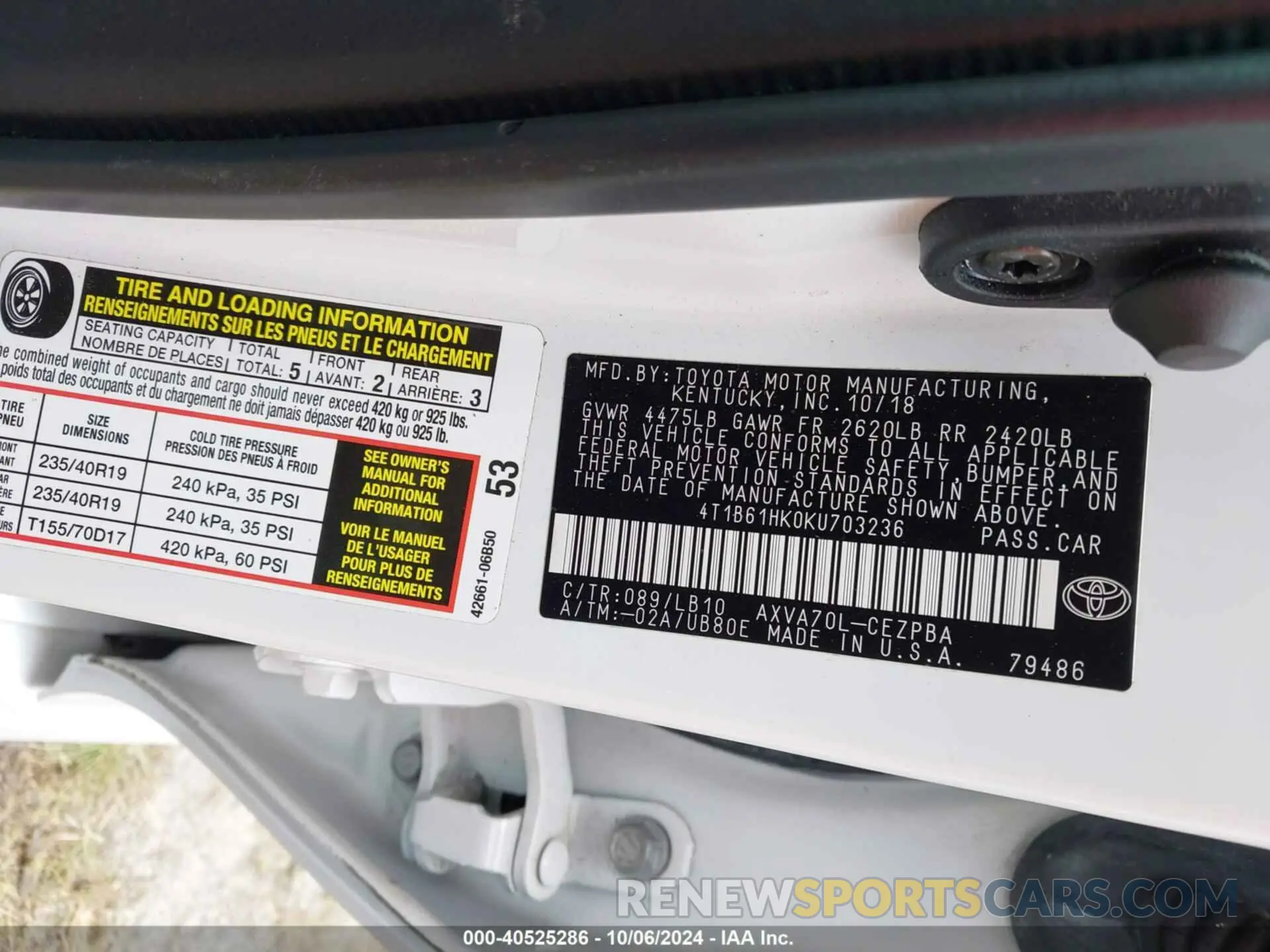 9 Фотография поврежденного автомобиля 4T1B61HK0KU703236 TOYOTA CAMRY 2019