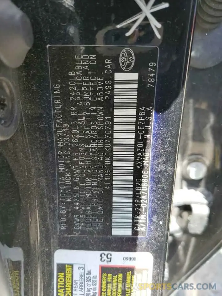 14 Photograph of a damaged car 4T1B61HK0KU770791 TOYOTA CAMRY 2019