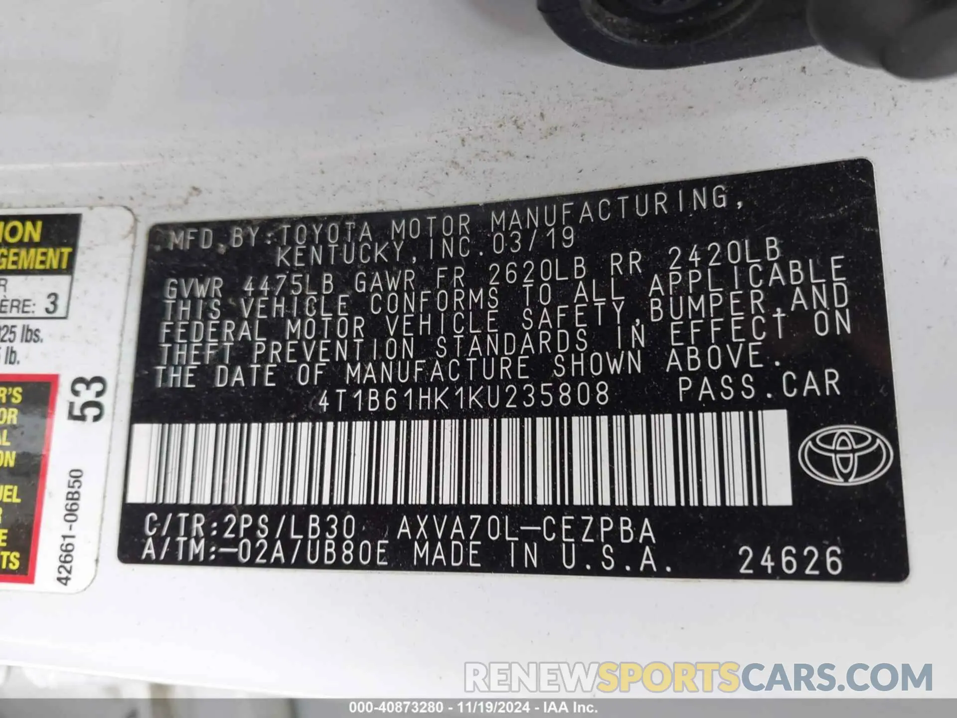 9 Photograph of a damaged car 4T1B61HK1KU235808 TOYOTA CAMRY 2019