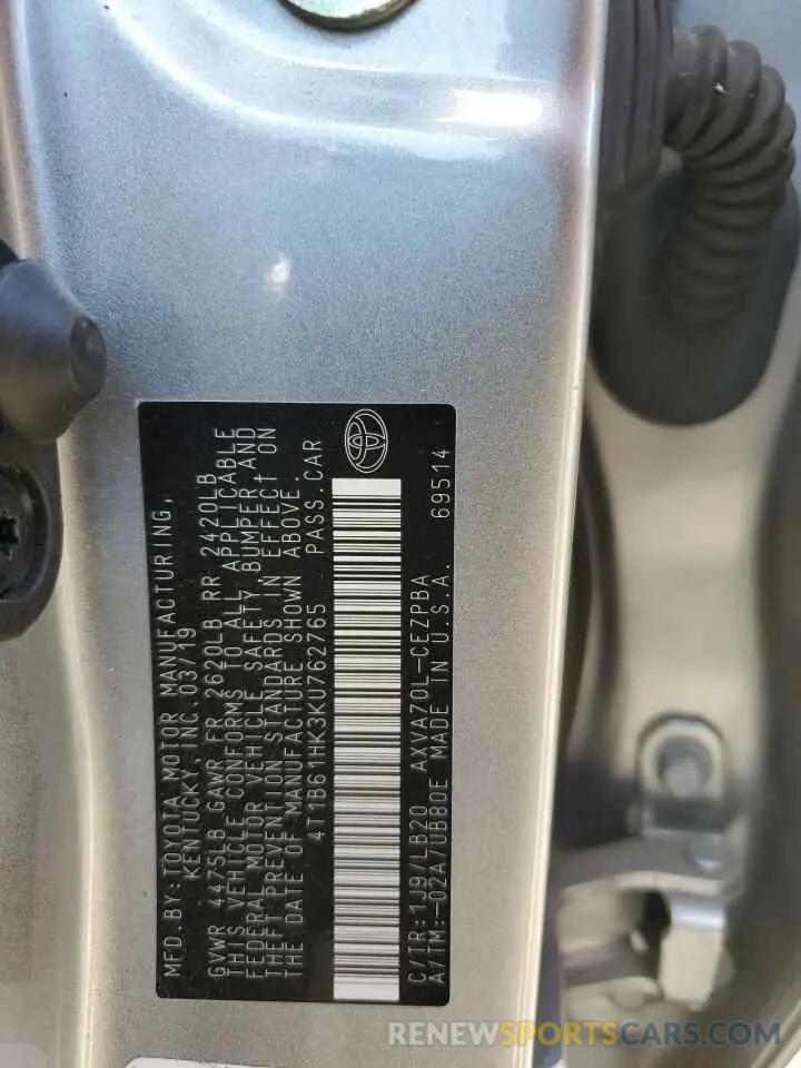 12 Фотография поврежденного автомобиля 4T1B61HK3KU762765 TOYOTA CAMRY 2019