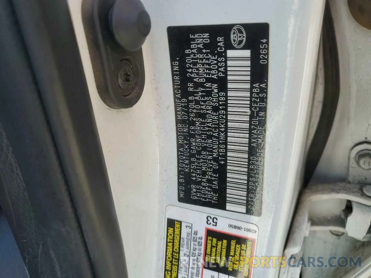 12 Photograph of a damaged car 4T1B61HK4KU291189 TOYOTA CAMRY 2019