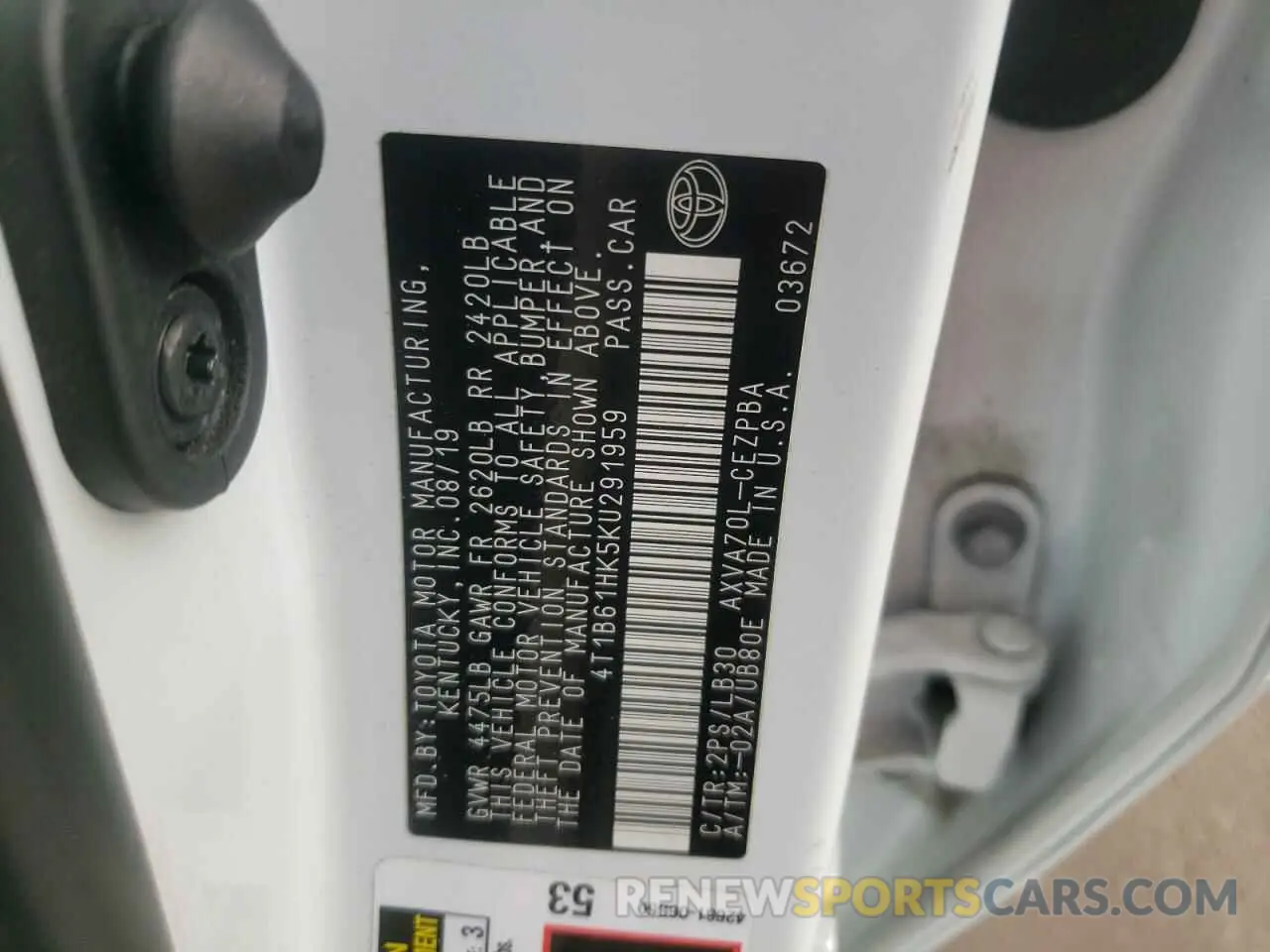 10 Фотография поврежденного автомобиля 4T1B61HK5KU291959 TOYOTA CAMRY 2019